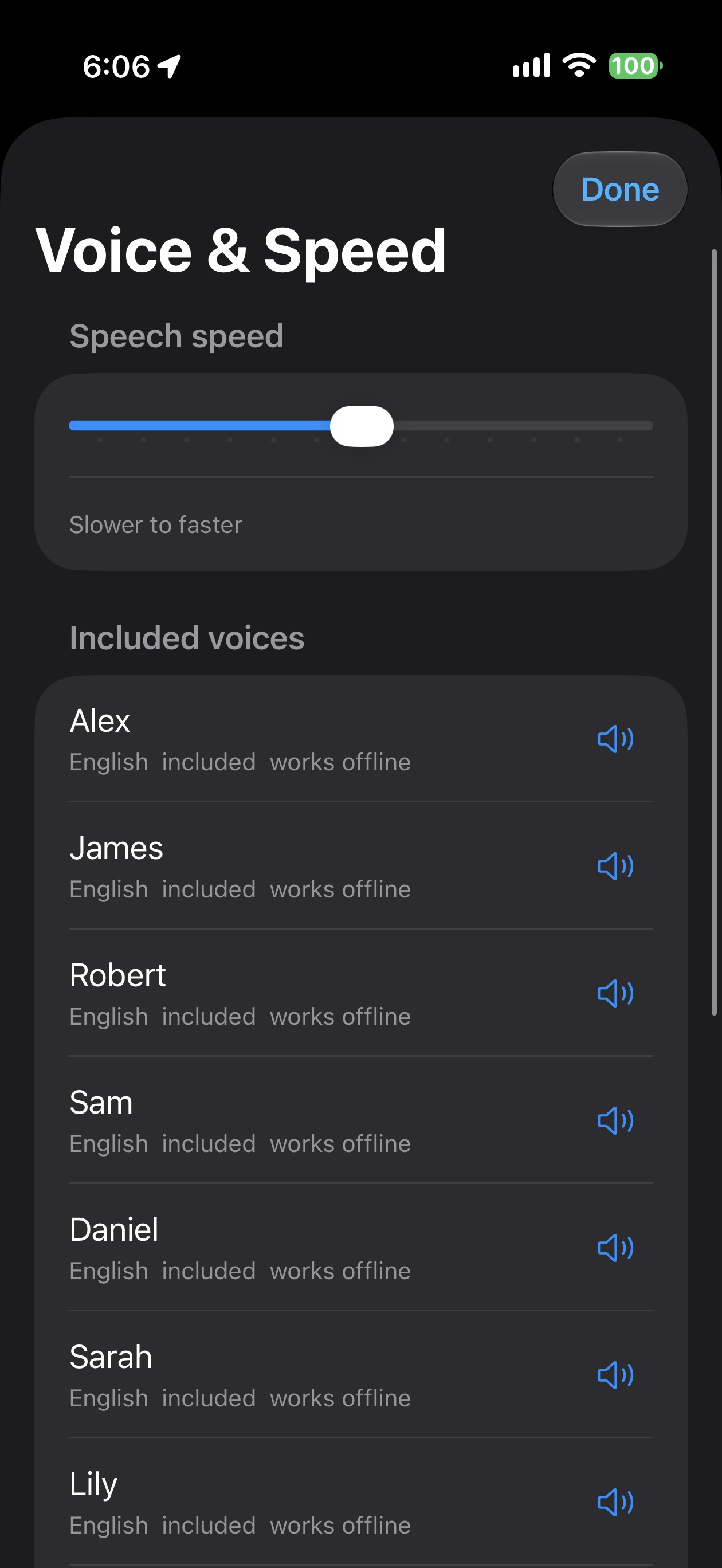 RoadNote voice and speed settings